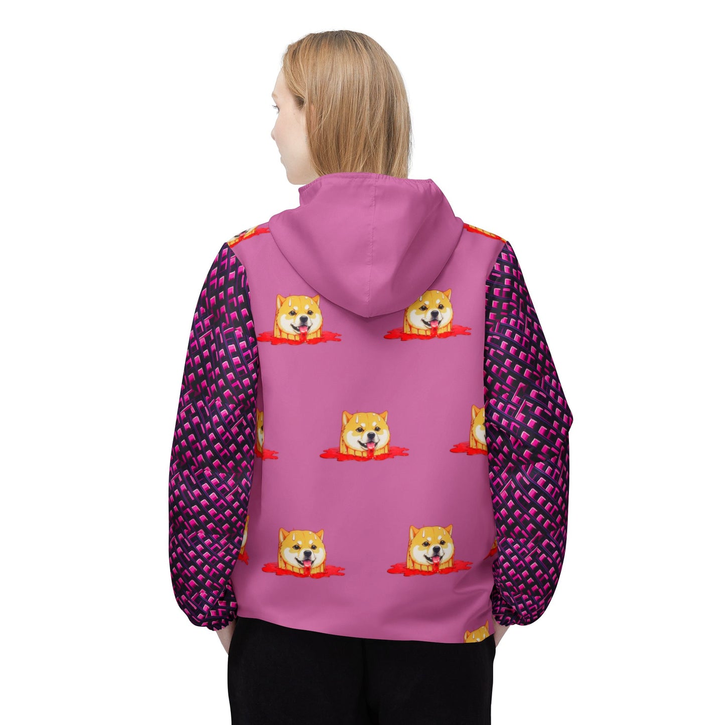 Windbreaker Jacket (AOP)pink doge - MEMEXCORP 