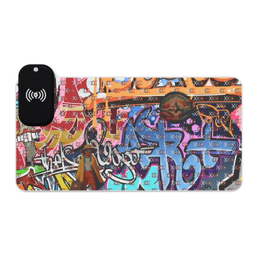 LED Gaming Mouse Pad with Wireless Charging - Urban Graffiti Design - MEMEXCORP 