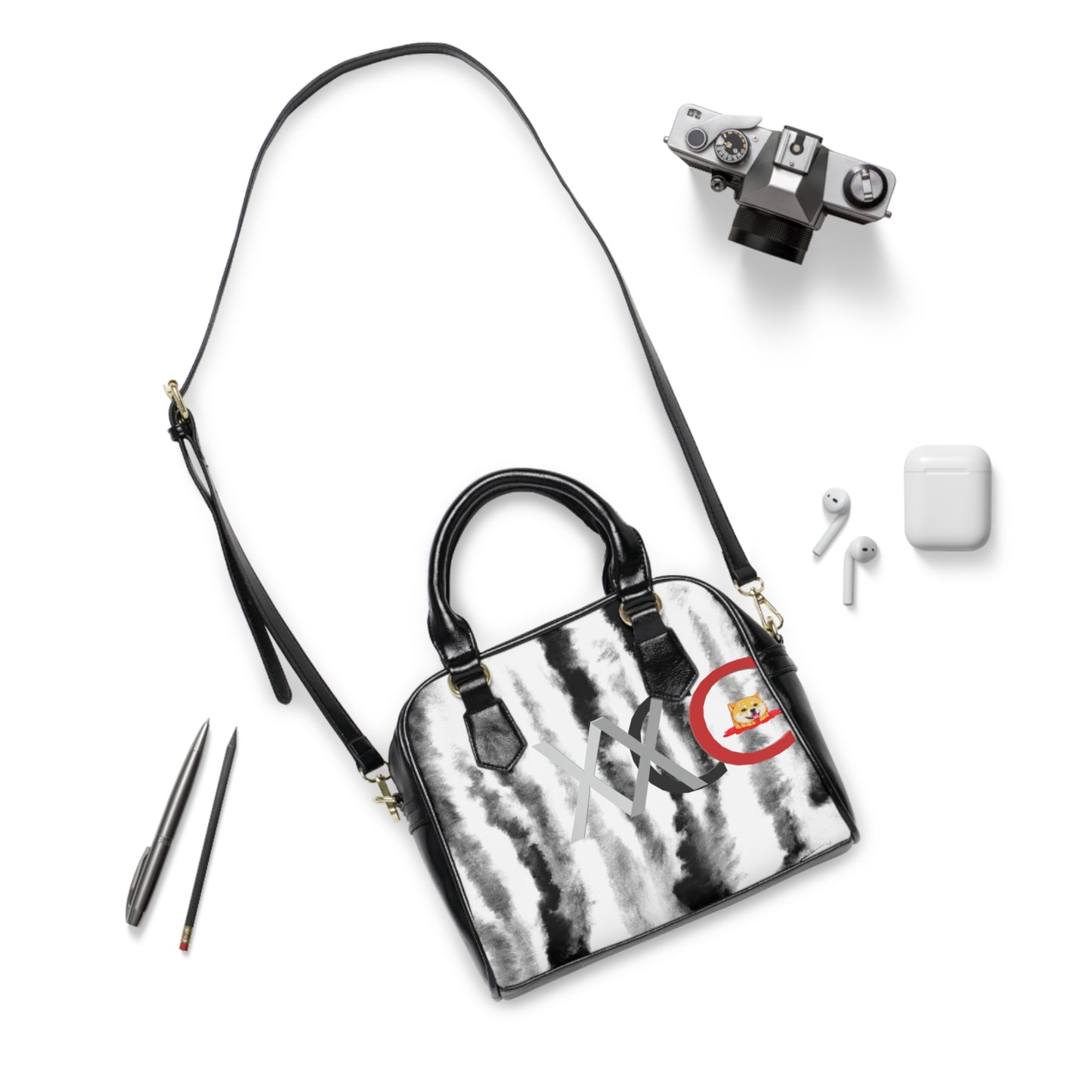 Modern Monochrome Shoulder Handbag - Stylish Black and White Design xc - MEMEXCORP 